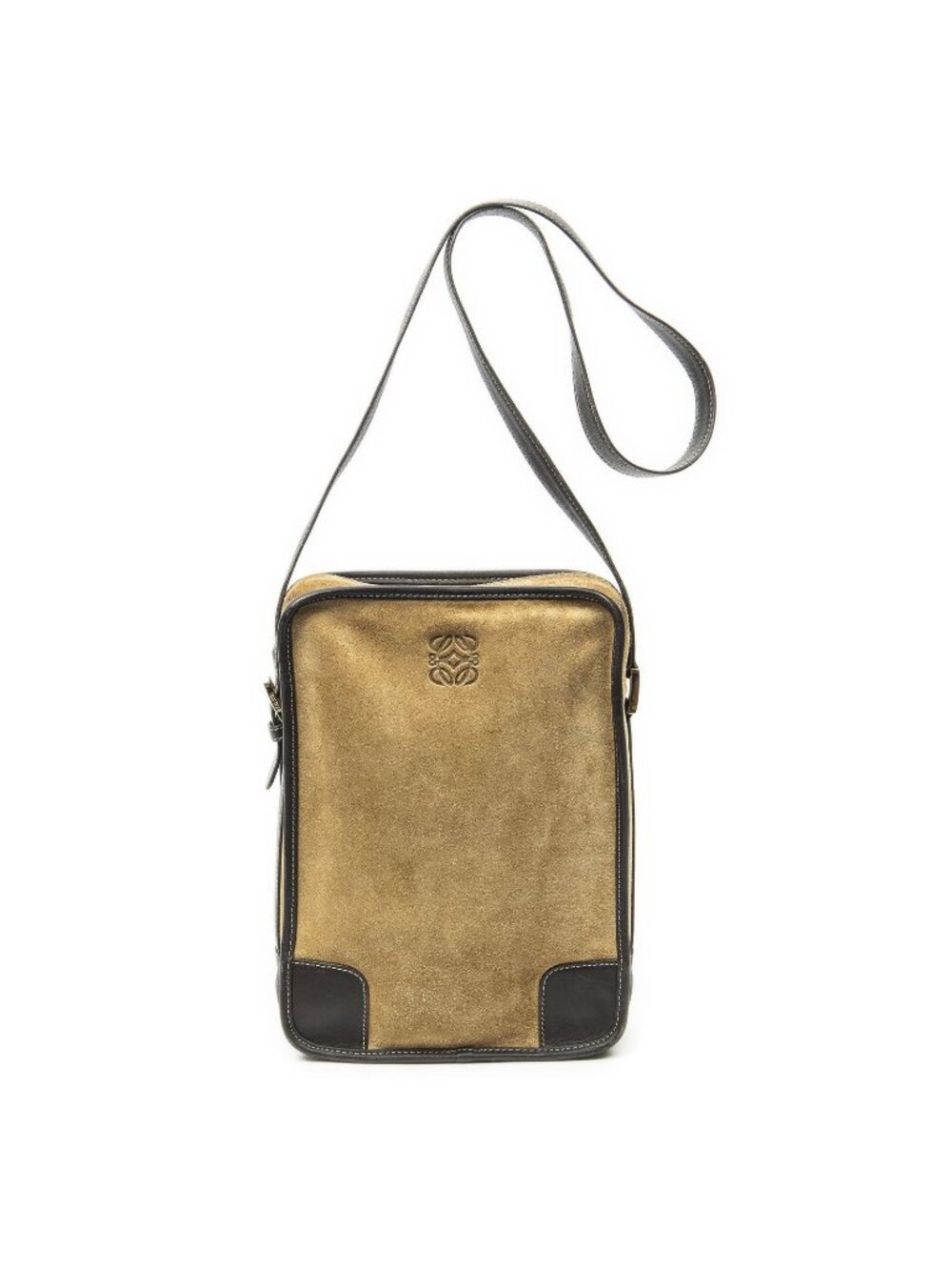 Loewe Anagram Vertical Messenger Tan Brown Suede Leather